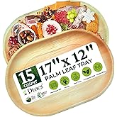 Dtocs Palm Leaf Disposable Serving Trays (15) | 17" x 12" Large Oval Serving Platters, Disposable Charcuterie Board, Cheese P