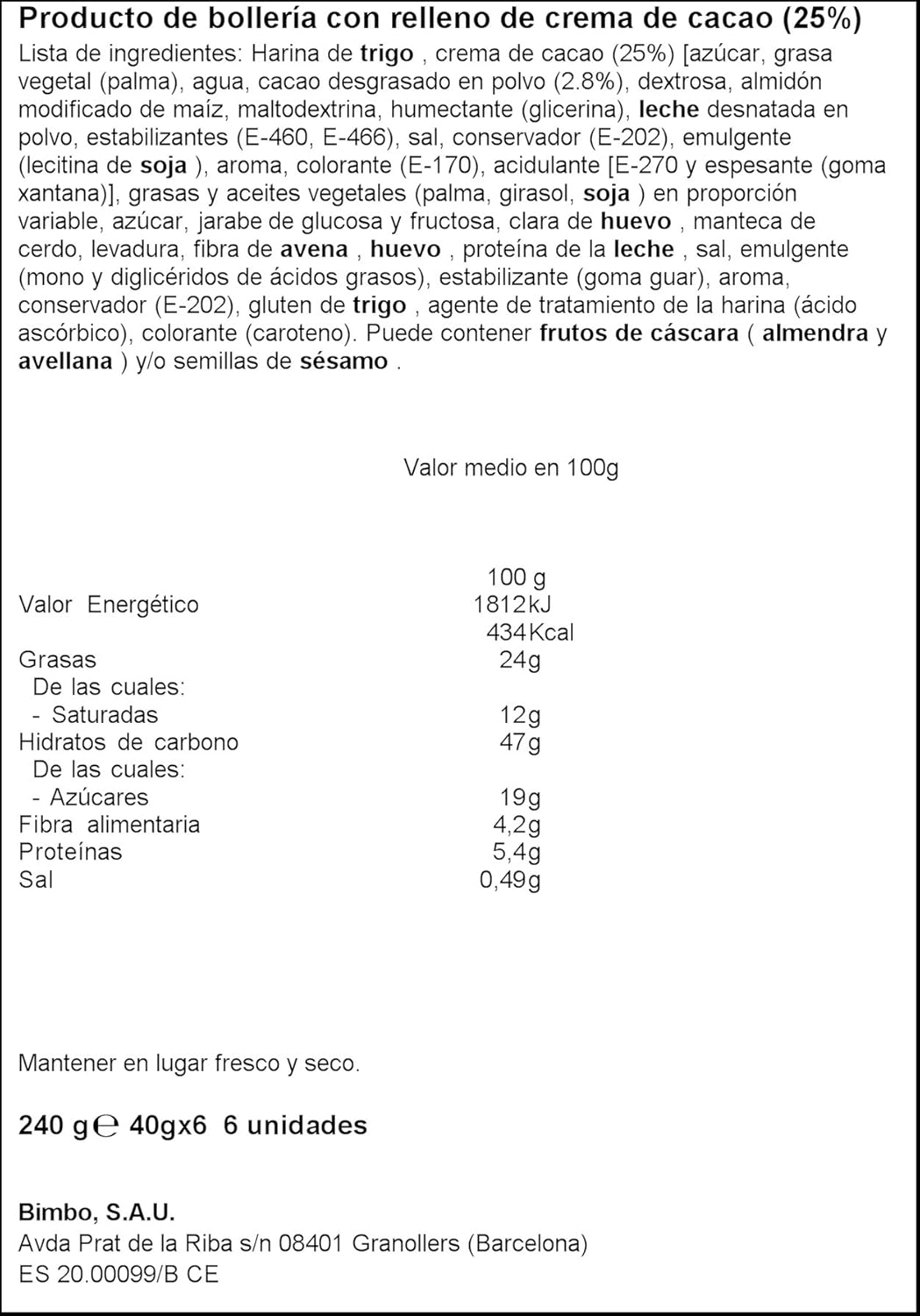 Napolitanas Bimbo, 6 uds - 240 gr: Amazon.es: Alimentación y bebidas