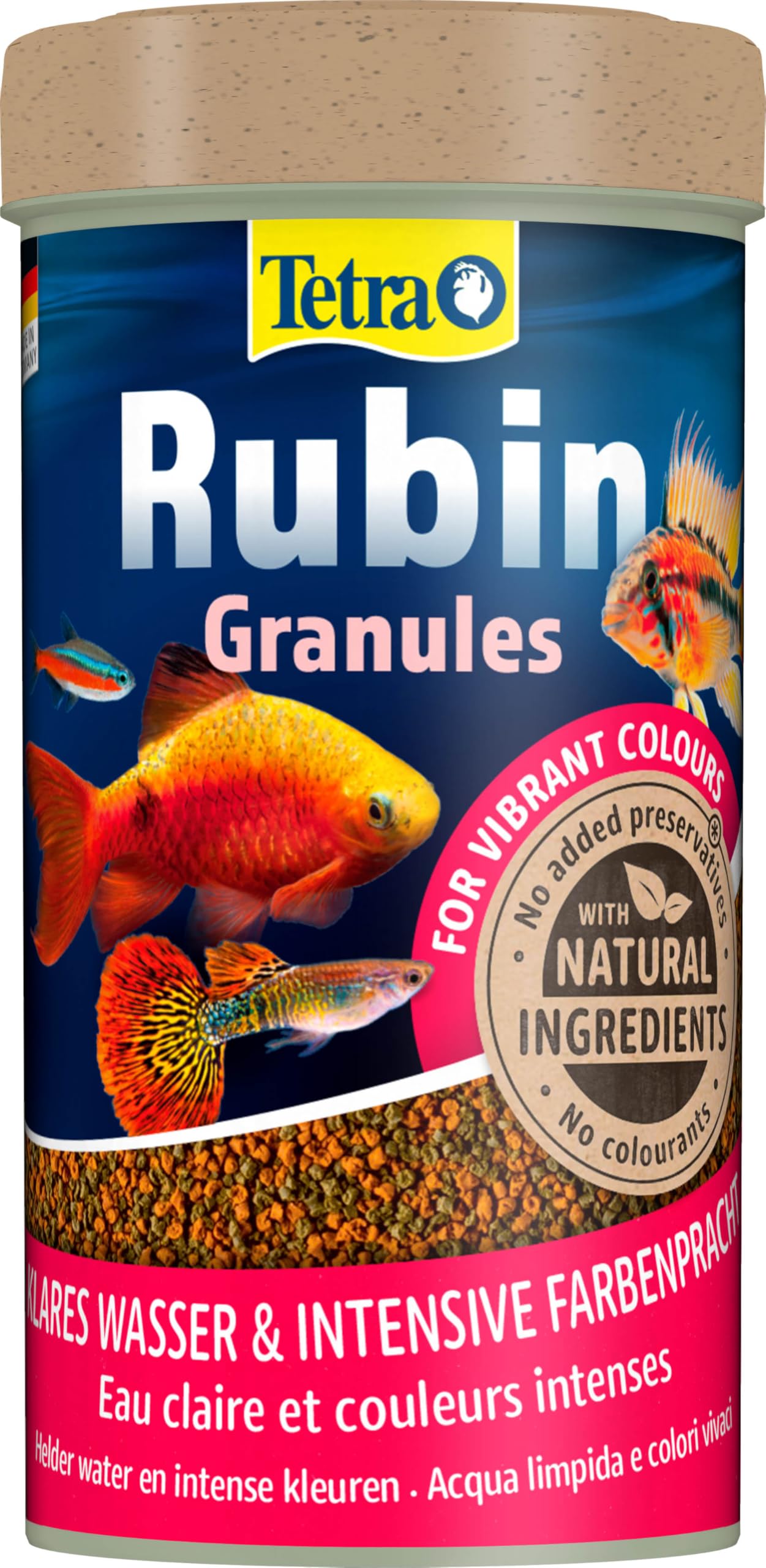 TetraRubin Staple Feed (for Ornamental Fish, with Natural Colour Intensifiers, plus Probiotics for Improved Bodily Functions and Feed Conversion), Various Sizes