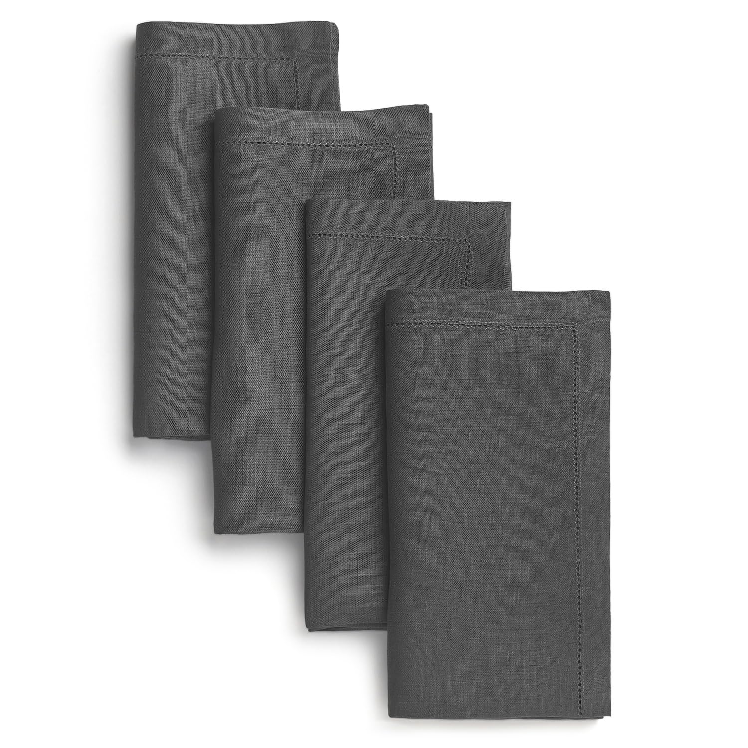 D'Moksha Homes Linen Dinner Napkins 20 x 20 Inch - 100% Pure Linen Charcoal Grey Napkins Set of 4 - Classic Hemstitch - Washable Charcoal Grey Cloth Napkins โ image 1