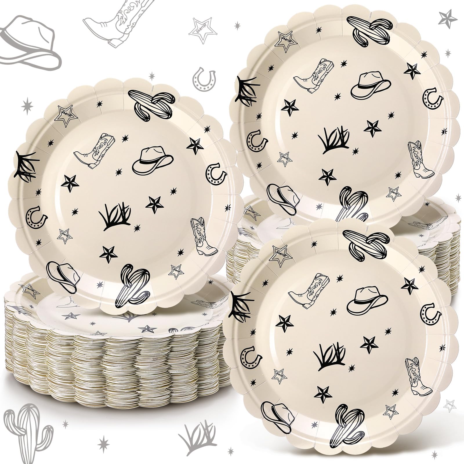 Photo 1 of Havawish 100 Pcs Cowboy Party Plates Decorations Western Cowboy Birthday Paper Plates Disposable Rodeo Bachelorette Party Dinner Tableware Set for Western Themed Birthday Baby Shower Decorations