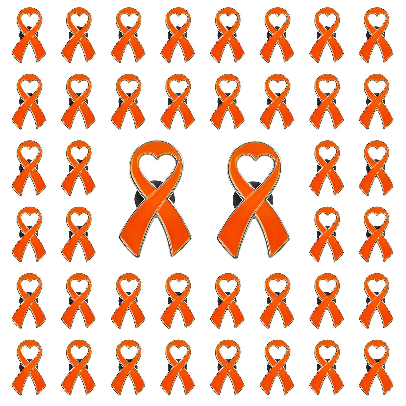 CRAFFANCY Heart Orange Ribbon Pin, 50 Pcs Orange Ribbon Brooches with Silicone Clasp Leukemia Cancer Multiple Sclerosis Awareness Brooches