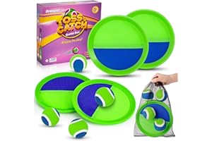 QROOPER Toss and Catch Ball Game Set - Classic Kids Outdoor Indoor Activity Toys - Great Games for Beach Pool Yard Camping - Sticky Paddle Ball Toy Gift for Toddlers Boys Girls 3 4 5 6 7 8 9 10 11 12 Year Old