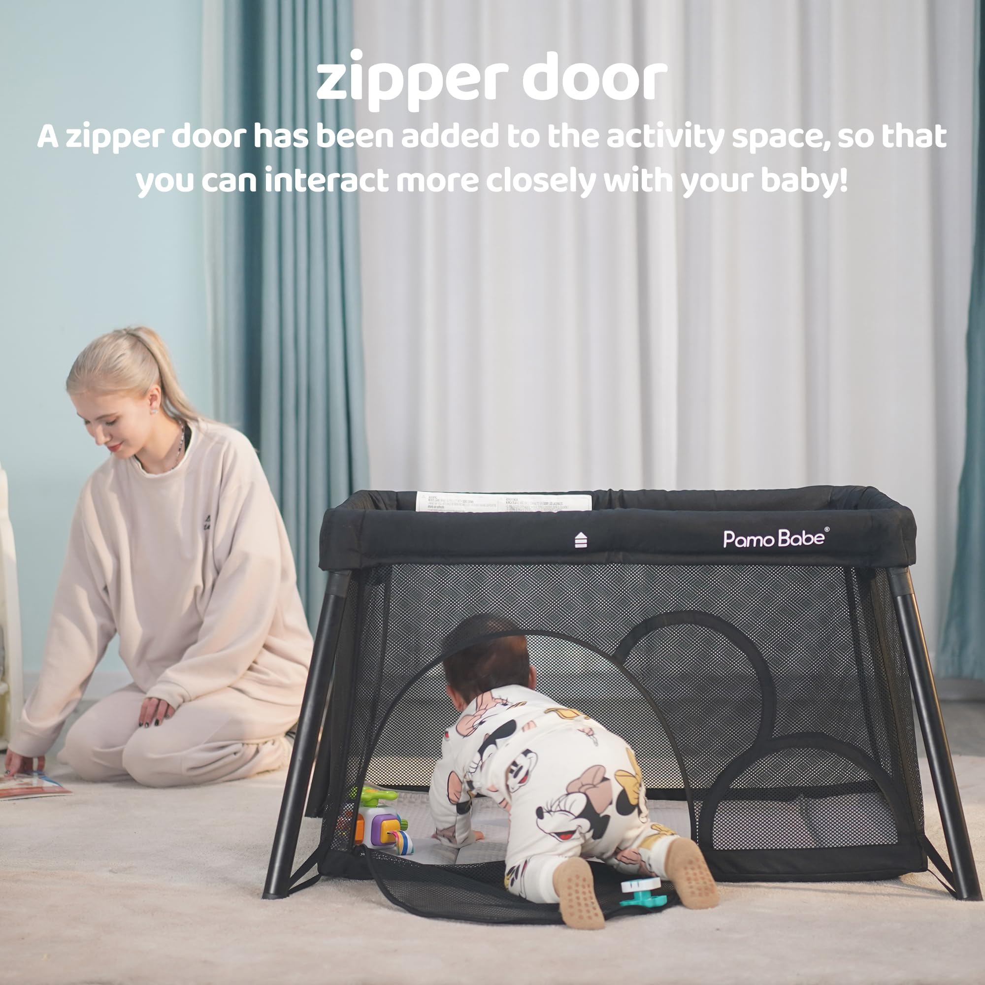 Pamo babe Travel Crib Lightweight Playpen Baby Playard with Bassinet Portable Mini Playard