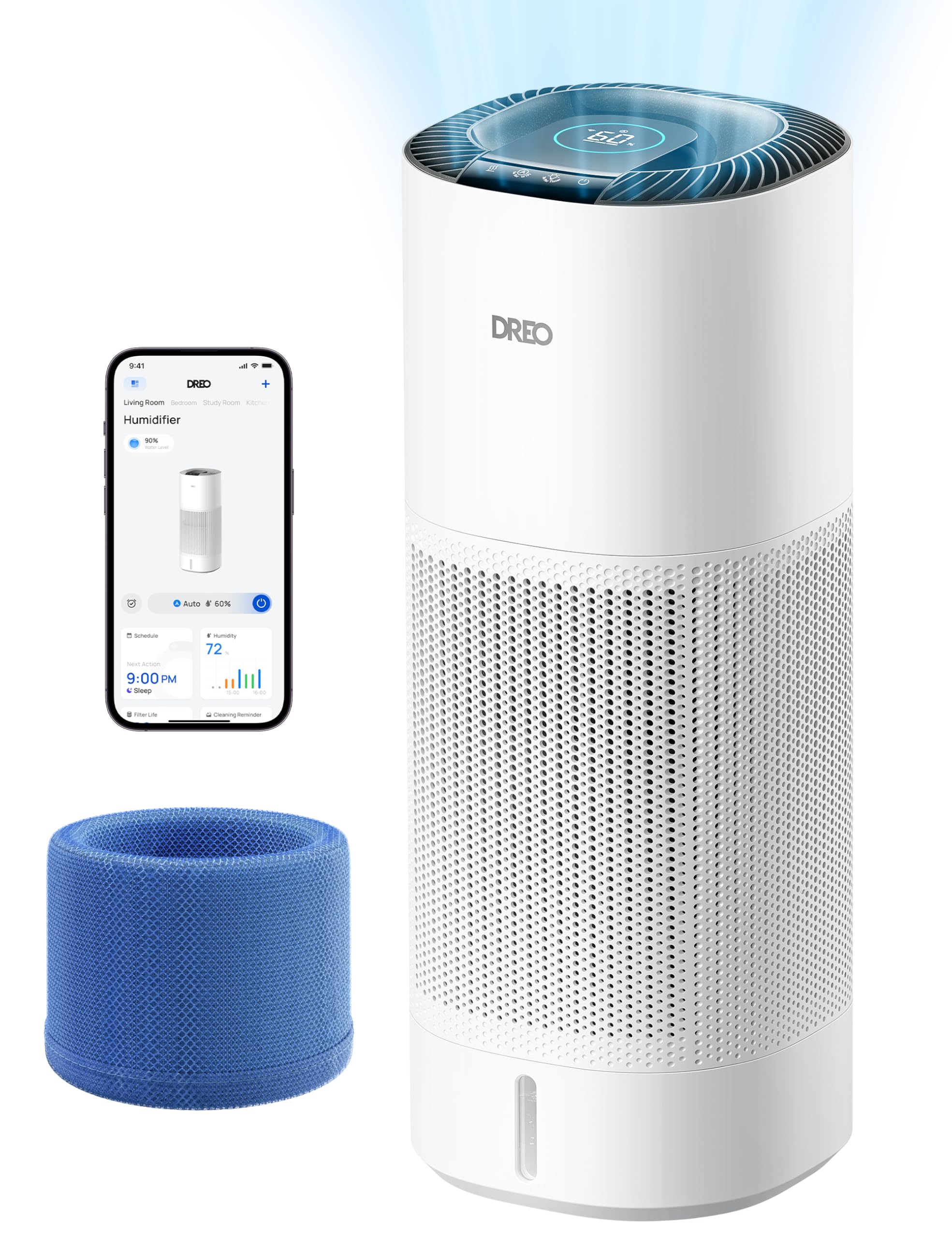 Photo 1 of DREO Smart Evaporative Humidifier Large Room up to 1000ft², 800ml/h High Output Air Humidifiers for Bedroom, 10L, 50H Long Runtime with Precise Humidification for Plants, Home, Office, White, HHM774S