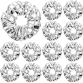 Lyrow 12 Pack Disco Ball Party Favors Sequin Bulk Hair Scrunchies Silver Shiny Glitter Sparkle Disco Metallic Accessories for 80s 90s Gift Birthday Western Bridal Shower Bachelorette (Silver)