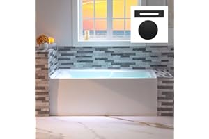 WOODBRIDGE 60" Acrylic Rectangular Alcove Soaking Bathtub in White with Right Drain, Matte Black Pop-Up Drain Included BA6030R