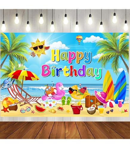 Summer Pool Happy Birthday Banner - Tropischer Fotohintergrund 1,8x1,2m