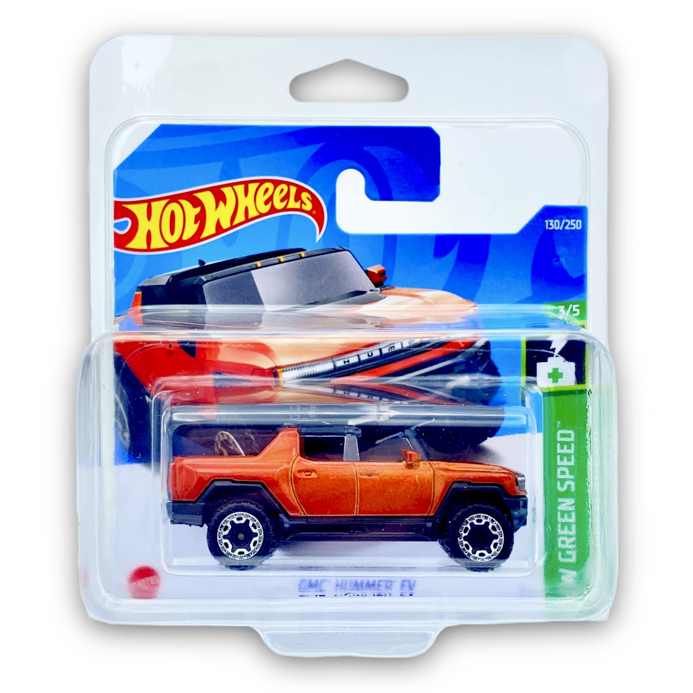 Hot Wheels GMC Hummer EV (Orange) 3/5 HW Green Speed 2022 - 130/250 (Short Card) xxx COMES IN A KLAS CAR KEEPER PROTECTIVE COLLECTORS CASE xxx HCX41 (HW0190)