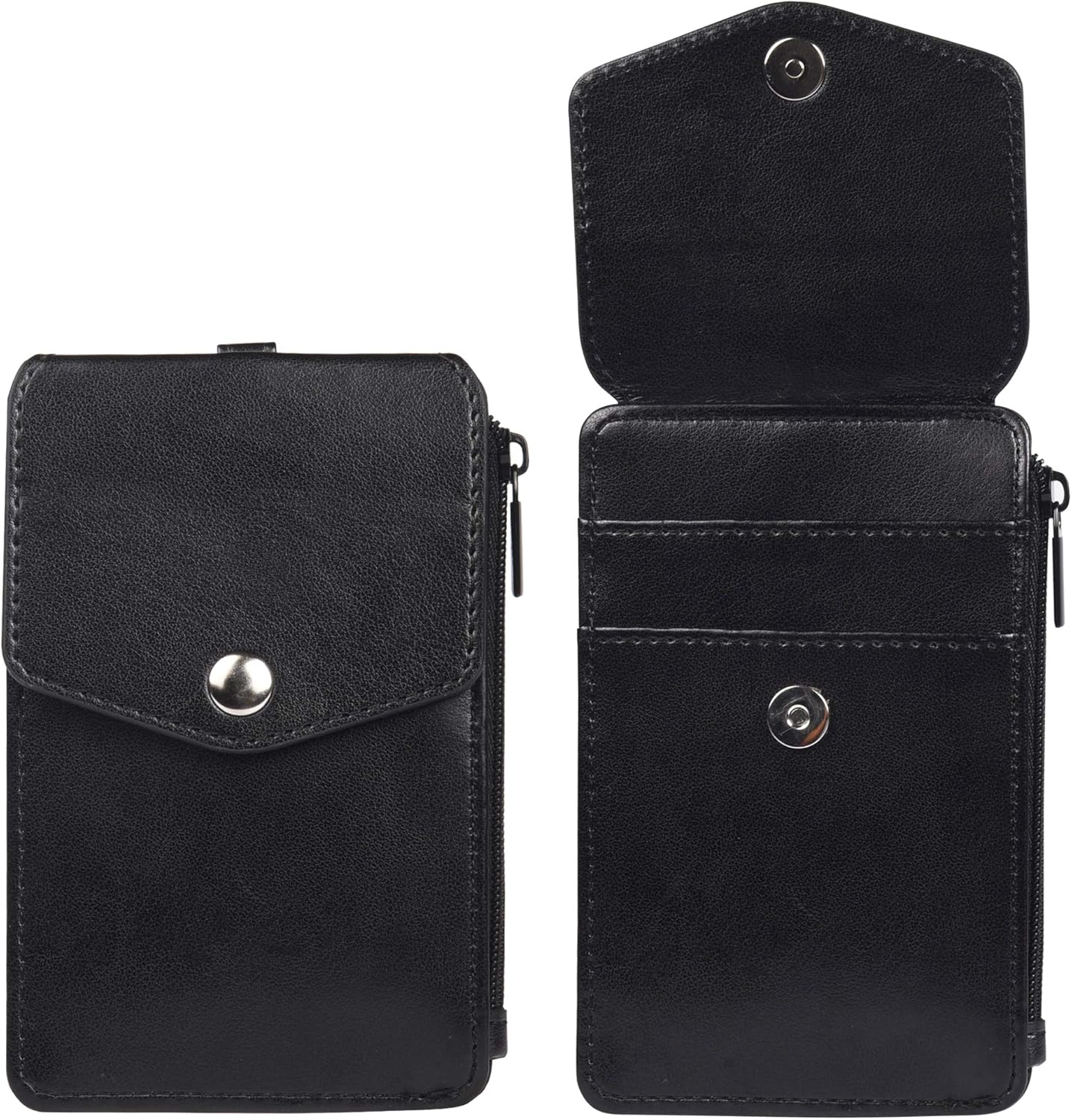 Leather Badge Holder with Zipper Pocket, 1 Clear ID Window and 3 Card Slots with Secure Cover, Premium Leather ID Holder with Nylon Lanyard for Office School ID, Credit Cards, Driver Licence : Office Products