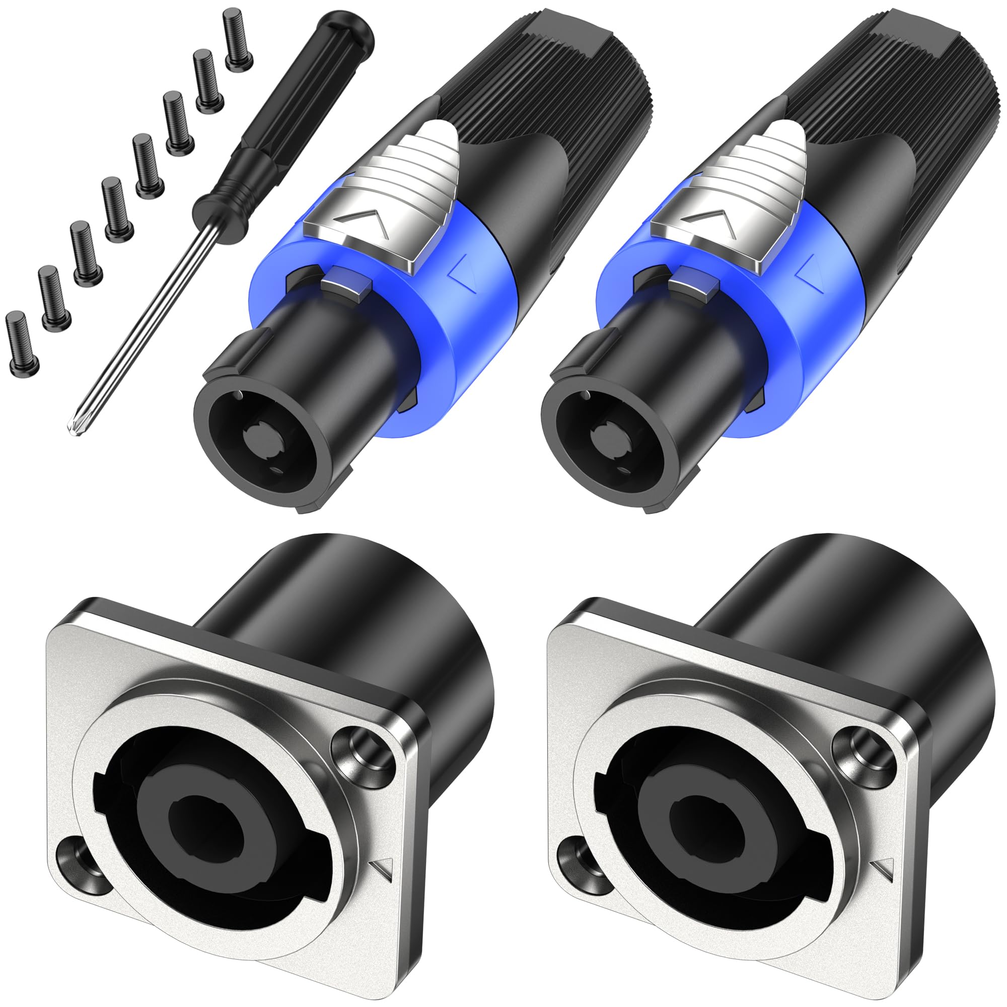 Jumwa 2Sets Speakon Adapter Plug and Socket Metal Panel Twist Lock Compatible with Neutrik Speakon NL4MP, NL4MPR, NL4FC, NL4FX, NLT4X, NL4 Series, NL2FC, Type5
