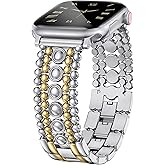 Minyee Compatible with Apple Watch Band 42/46/38/40/41/44/45/49mm Women, Dressy Pretty Stainless Steel Metal Strap Fancy Studded Designer Link Bracelet for iWatch Series 11 10 9 8 7 6 5 4 SE/Ultra 3