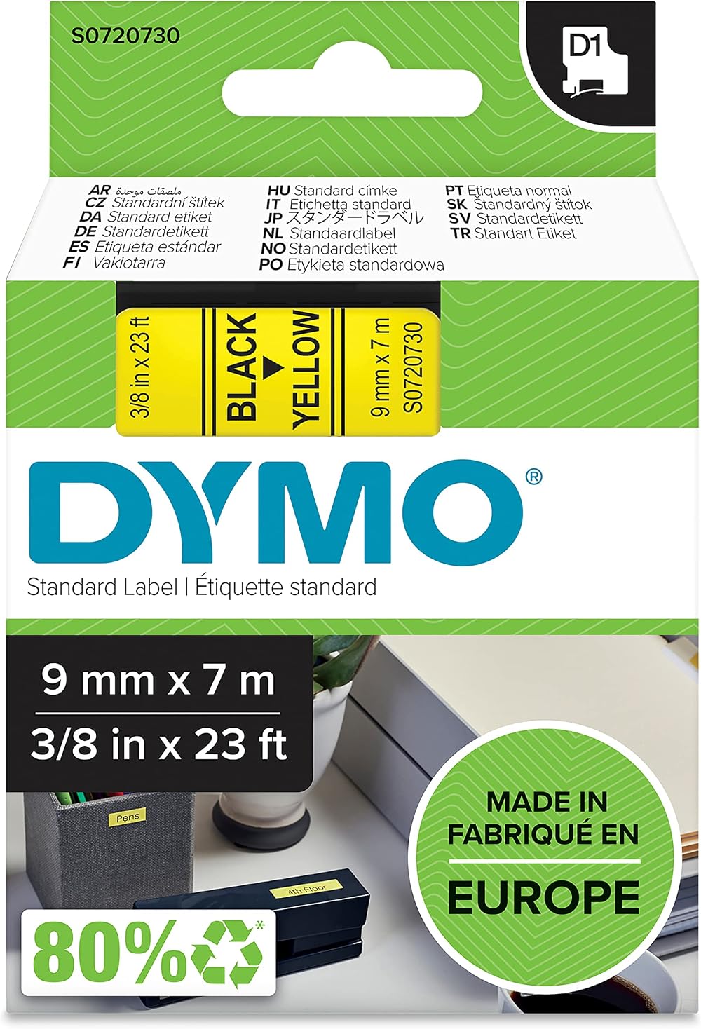 Dymo Authentic D1 Labels Black on Yellow 9 mm x 7 m for LabelManager