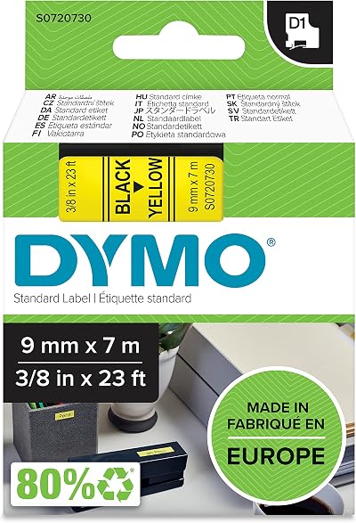 Dymo Authentic D1 Labels Black on Yellow 9 mm x 7 m for LabelManager