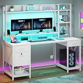 YITAHOME 59.1" Computer Desk with Drawers &amp; Hutch, Power &amp; LED, White | Hutch &amp; Drawers, Monitor Stand, Power Outlets, LED Lights, Storage Shelves, for Home Office Gaming, Easy Assembly