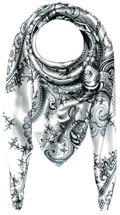 Lorenzo Cana Luxus Damen Seidentuch aufwändig bedruckt Tuch schwarz weiss 100% Seide 100 cm x 100 cm Damentuch Schaltuch 8900