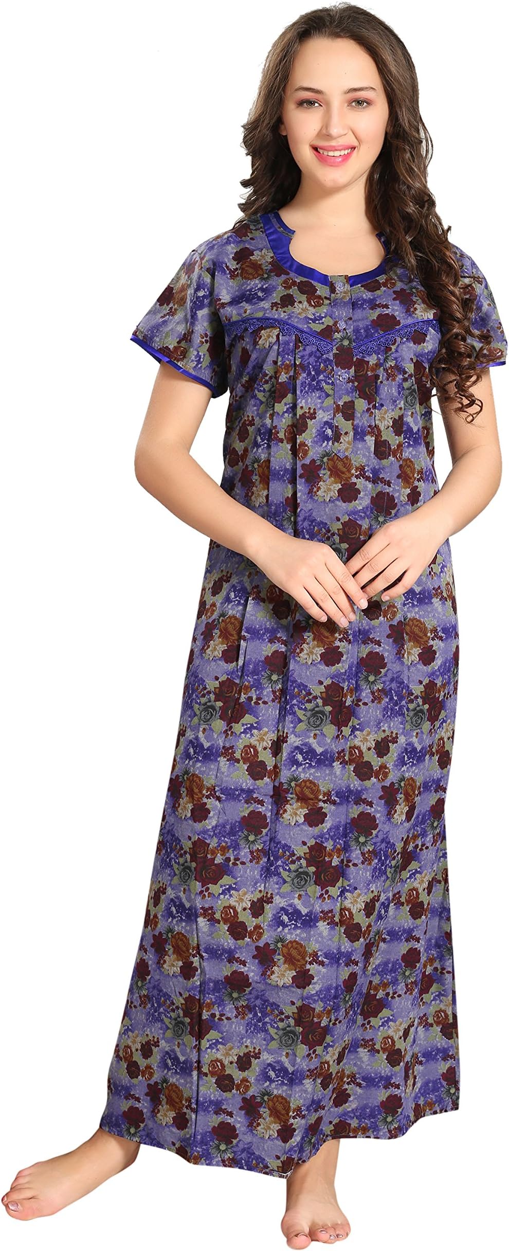 AV2 Women's Poly Cotton Printed Maxi Nightgown