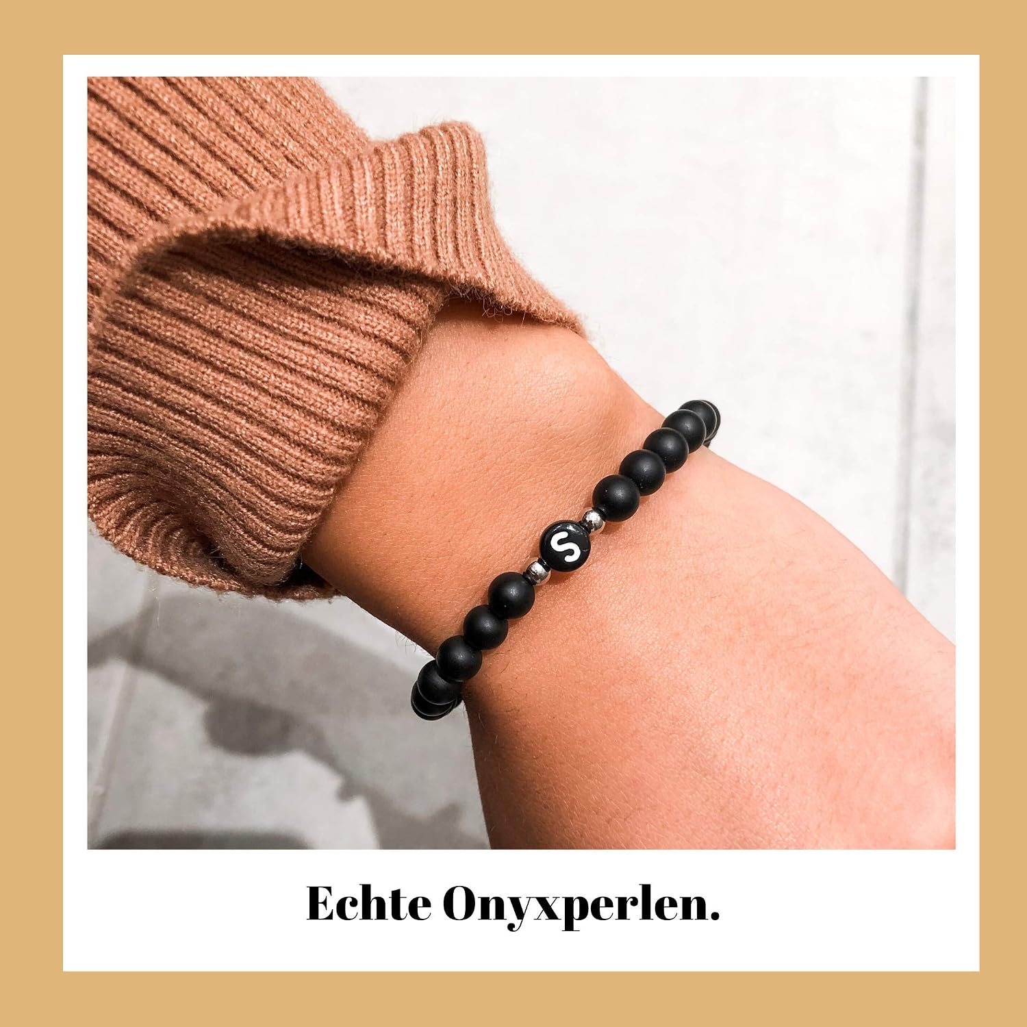 Bracelet with letters T for couples I partner bracelet with real 6mm natural stone beads I couple gift for women and men - Image 3
