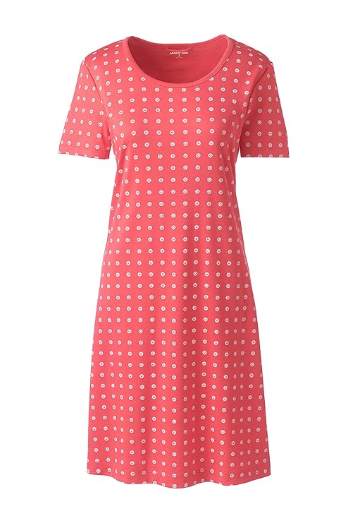 Lands' End Knielanges Baumwoll- Kurzarm-Nachthemd, Gemustert, für Damen