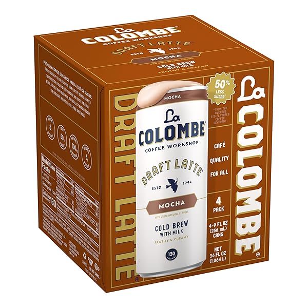 LA COLOMBE MOCHA DRAFT LATTE – 9 FLUID OUNCE, 4 COUNT – COLD-PRESSED ESPRESSO AND FROTHED MILK + DARK CHOCOLATE – MADE WITH REAL INGREDIENTS – GRAB AND GO COFFEE