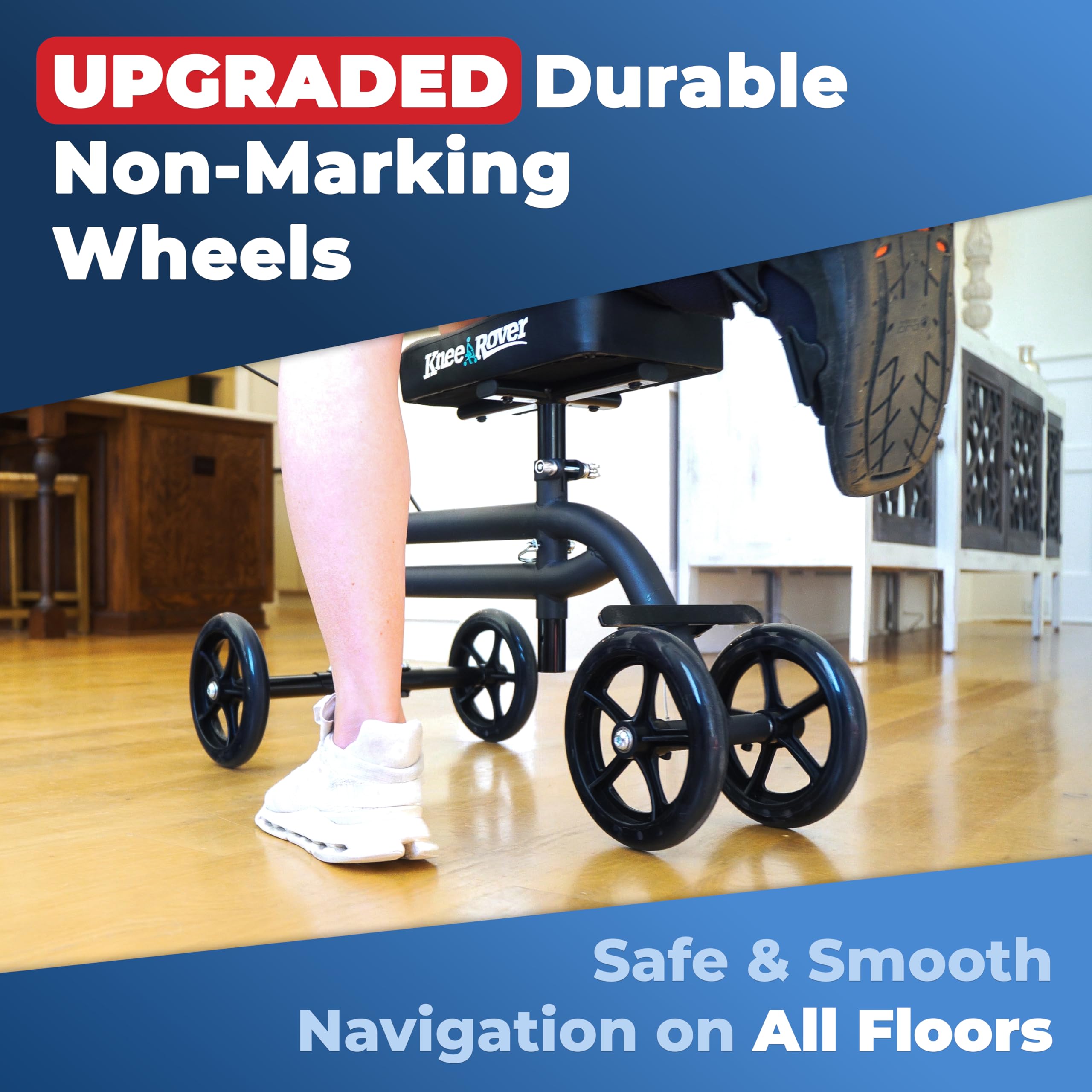 KneeRover Economy Knee Scooter Steerable Knee Walker for Adults for Foot Surgery, Broken Ankle, Foot Injuries - Foldable Knee Rover Scooter for Broken Foot Injured Leg Crutch (Black)