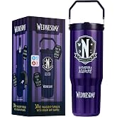 Get Trend Wednesday Tumbler with Straw 30oz Girls Teens Insulated Cup with Lid Handle Travel Mug Cups with Lids for School Sports Gifts for Girls (Purple Wednesday)