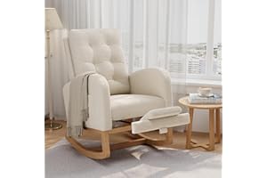 Modern Nursery Rocking Chair, Boucle Upholstered Rocking Chair, Comfortable Rocker Recliner with Side Pocket, Rocker Glider f