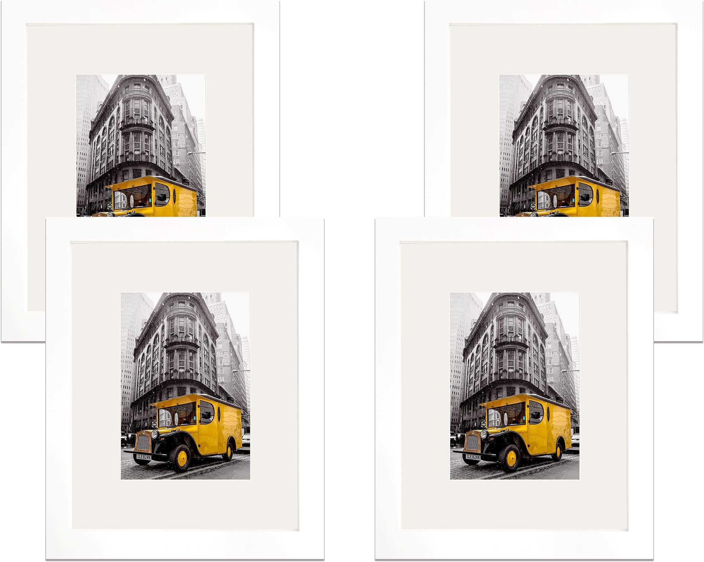 Art Emotion Solid Wood Picture Frame with 2MM Reinforced Glass, Frame for Photo, Hangers for Horizontal or Vertical Display (White, 8x10 with 5x7 Opening Pack of 4)