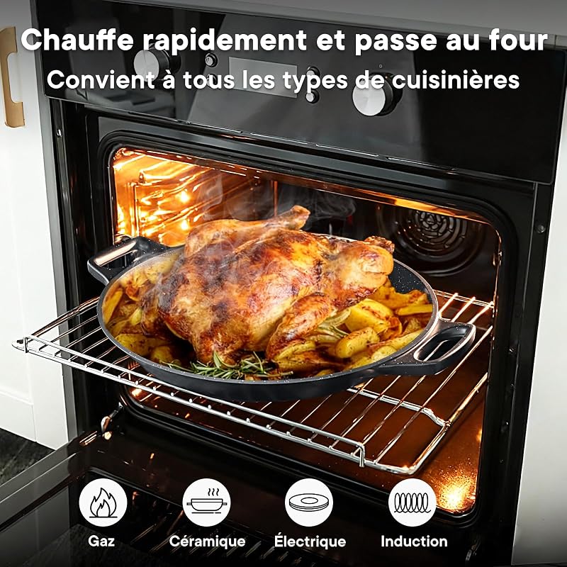 Poêle à Paella four 6 à 8 portions, Granit Non Toxique Antiadhésive