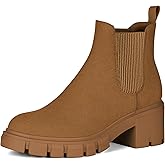 Athlefit Women's Chelsea Boots Fashion Lug Sole Chunky Heel Slip on Elastic Ankle Booties
