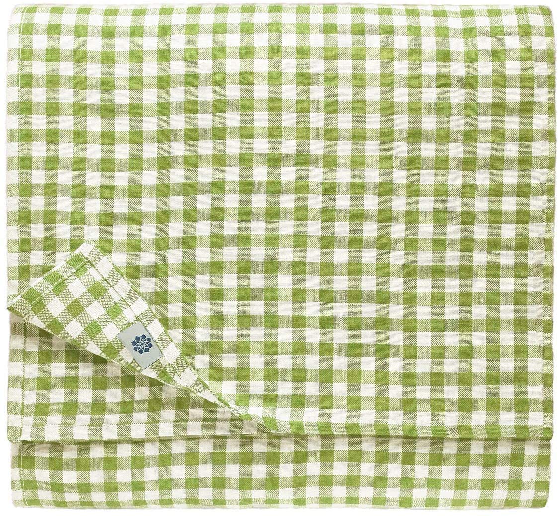 Linen & Cotton Gingham Tablecloth Estella - 100% Linen, White Green (80 x 80 cm) Square Rustic Country Style Checkered Table Linen Cloth for Home Cottage Restaurant Hotel Summer Spring Easter