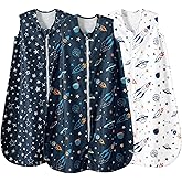 david's kids 3 Pack Warm Micro Fleece Baby Sleep Sack 6-12 Months, Soft Baby Wearable Blankets with 2-Way Zipper, Comfy Winter Sleeping Bags for Infant Newborn Boys Girls Neutral, Medium Size, Space
