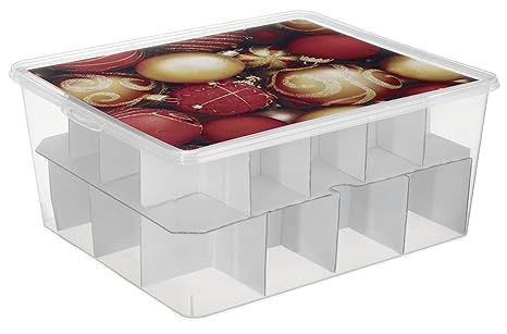 Rotho 1772110927 Aufbewahrungsbox für Christbaumkugeln, Platz bis zu 12 große und 20 kleine Weihnachtskugeln, transparent mit