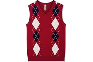 BOBOYOYO Boys Argyle Sweater Vest 100% Cotton V-Neck Vest Kids Uniform Sleeveless Sweaters for Children 5-12Y