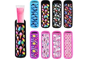 Hzran Ice Pop Sleeves, 8 Pieces Ice Pop Neoprene Insulator Sleeves, Freezer Popsicle Holder Sleeves, Colorful Ice Sleeves Holder Bag, Reusable Washable Ice Popsicle Holders for Kids.
