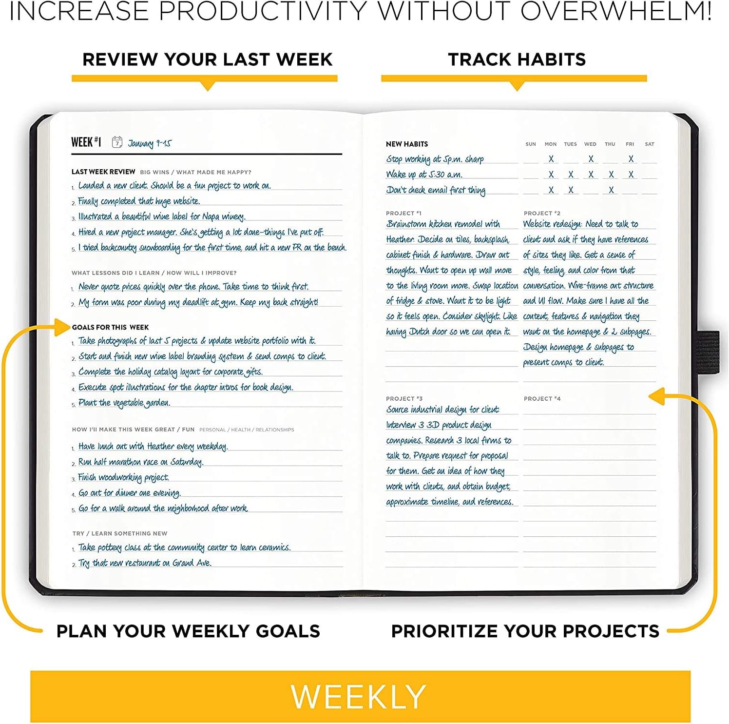 Get Stuff Done Planner for Productivity - 13 Week Undated Planner, 8.3” x 5.5” - Monthly, Weekly And Daily Agenda - Best For Full Focus And Achieving Goals - Personal Organizer for Men & Women : Office Products