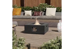 SUNBURY Outdoor Fire Pit, 28" Square Propane Gas Patio Fire Table 40,000 BTU Concrete Travertine Design, CSA Certified, Small Firepit Table with Lava Rocks, Waterproof Cover (Grey)