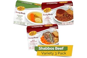 KJ Poultry Kosher Ready Meals - Shabbos Beef Variety (3 Pack) Prepared Entree Fully Cooked, Shelf Stable Microwave Dinner Travel Military Camping Emergency Survival Protein Food Supply