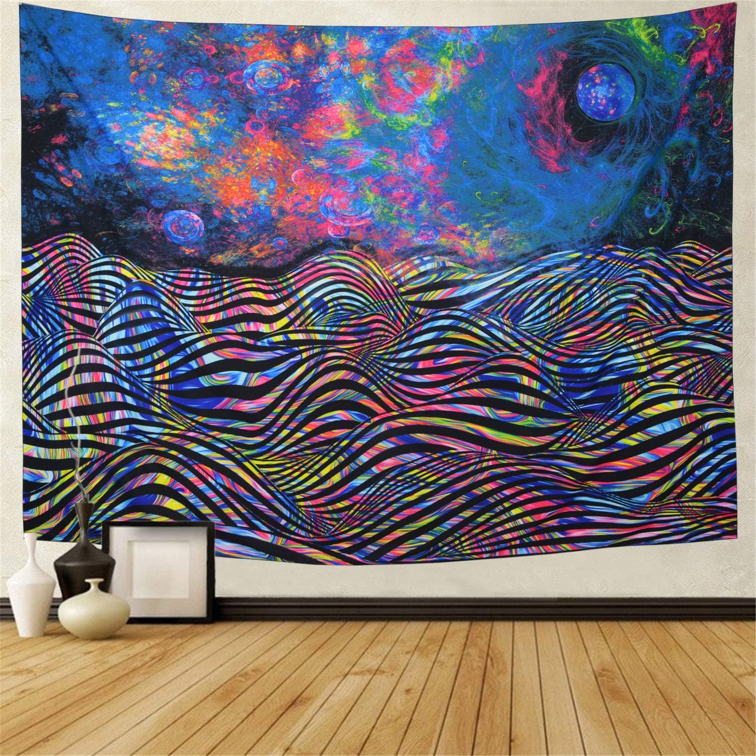 Gusatanhati Psychedelic Wave Tapestry Abstract Moon Tapestry Colorful Sky Tapestry Hippie Wall Tapestry Trippy Trek Tapestry Wall Hanging for Dorm Room 59.1×51.2 inch