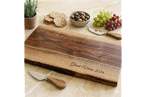 DYARI Live Edge Black Walnut Cutting Board – Custom Engraved | Personalized Charcuterie Board with Optional Handles (Black Wa