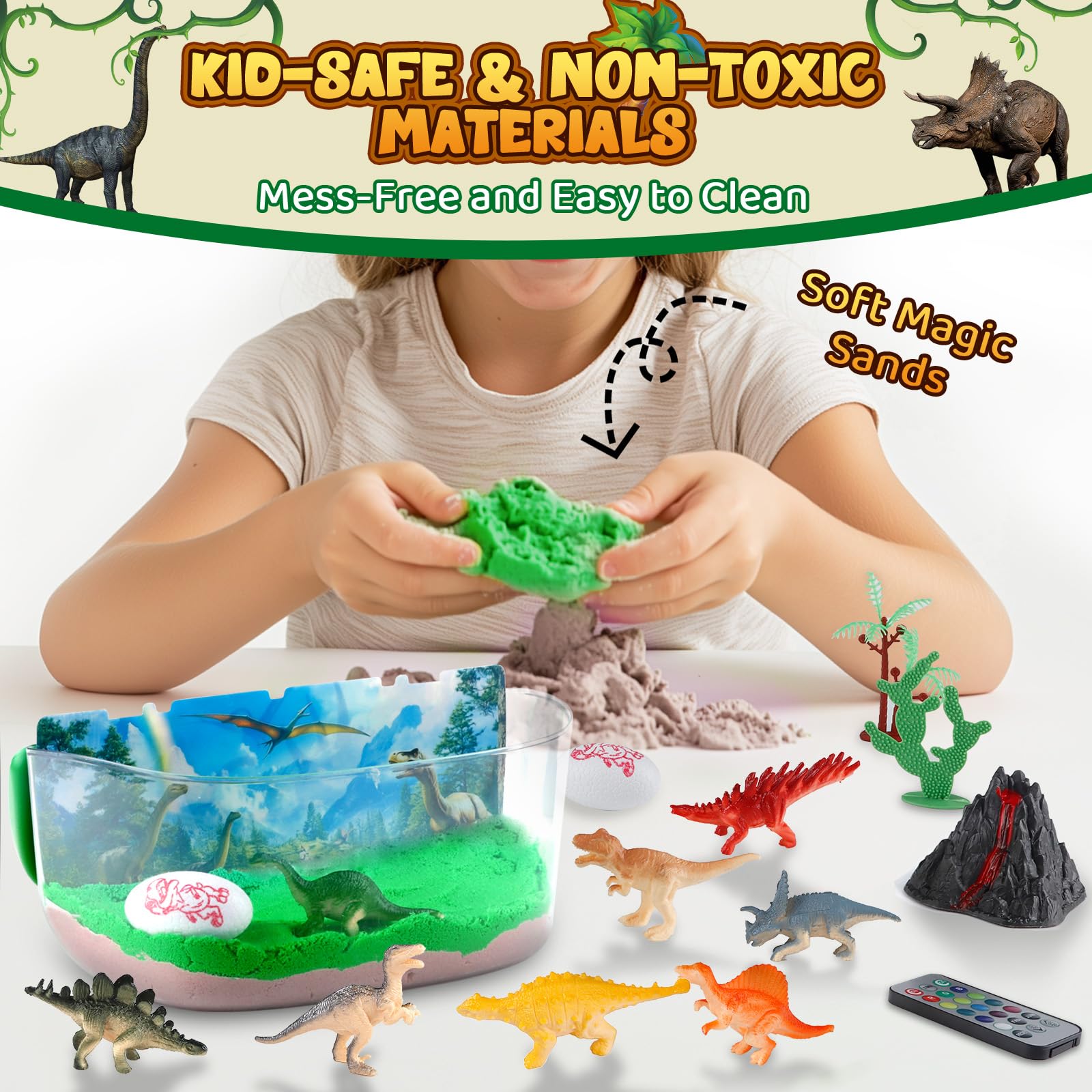 Dinosaur Terrarium Kit for Boys - DIY Light Up Terrarium Kit for Kids with Remote - Dinosaur Toys Crafts for Kids 3-5 5-7 - Fun Birthday Christmas Gifts for Ages 4 5 6 7 8 9 10+ Year Old Boys Girls