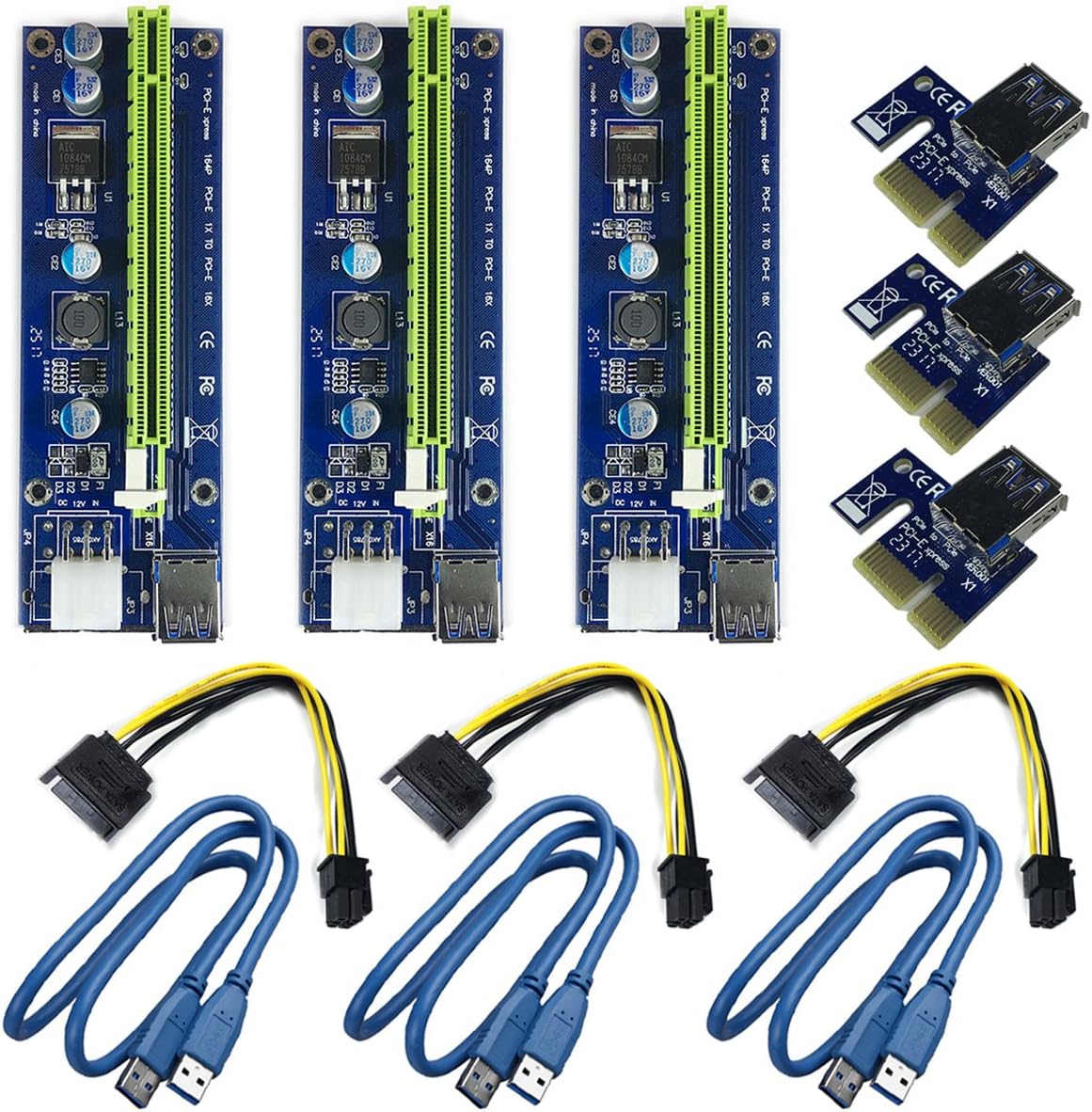 6Pin PCIE 1X to 16X Enhanced Powered Riser Adapter Card & USB 3.0