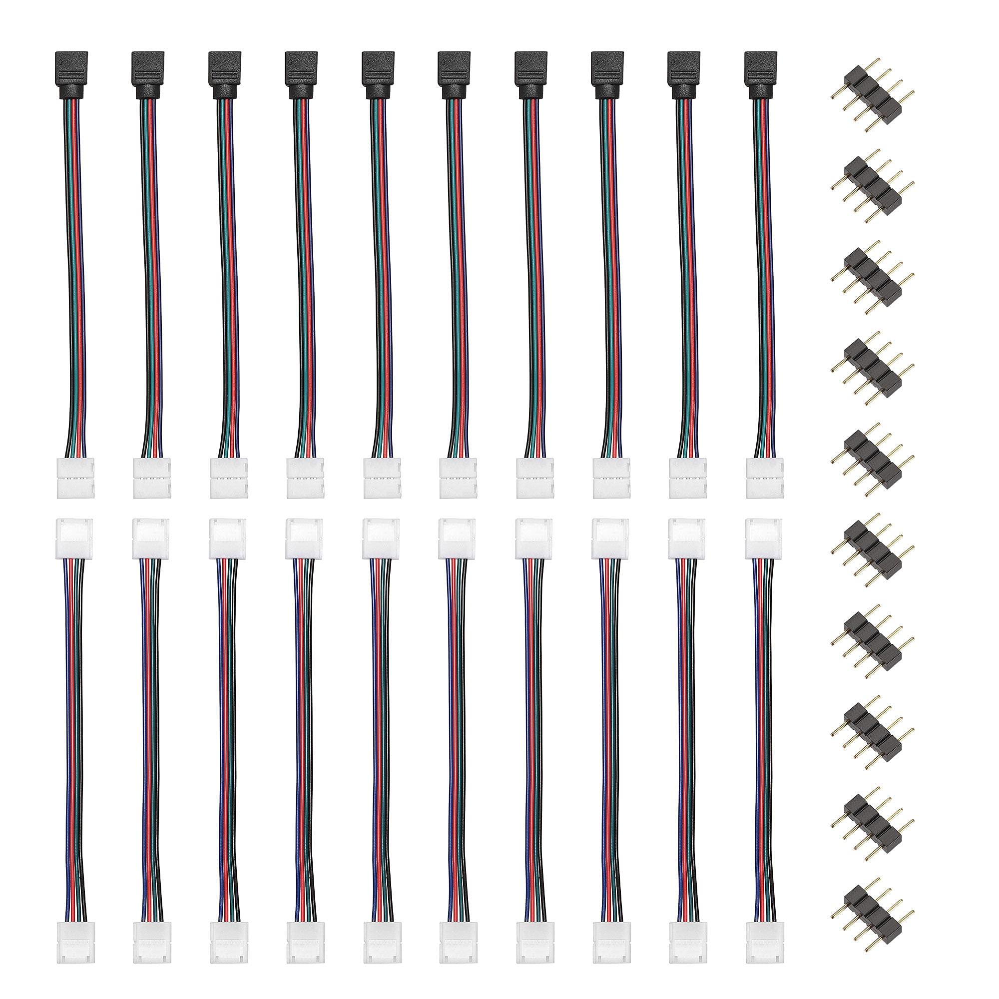sourcing map LED Connector Kit, Include Solderless Strip to Strip Jumper 10Pcs, Strip to Controller Jumper 10Pcs, for 4 Pin 10mm RGB LED Lights