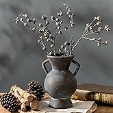 LUKA Antique Ceramic Vase with 2 Handle,9.25 inches Rustic Vase Minimalist Decor, Decorative Vases for Home Decor, Table, Living Room, Shelf, Christmas Decoration(Large,Black and Gold)