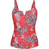 Firpearl Women Underwire Tankini Top Only V Wire Modest Swimsuits Ruched Tummy Control Bathing Suit Tops