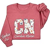 Personalized Nurse Sweatshirt with Floral Letters, Custom Name Sleeve, Gift for Medical Staff Uniform