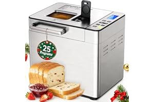 EUHOMY 25-in-1 Bread Maker Machine 2LB Breadmaker, Bread Machines with Nut Dispenser and Yeast Dispe...