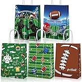 Zonon 20 Pcs Football Party Favors Gift Bags Football Pattern Paper Goodie Snack Treat Candy Bags with Handles for Rugby Sports Team Birthday Party Supplies