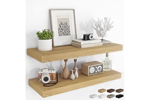 RICHFOCUS 36Inch Floating Shelves for Wall 2 Pack Shelves for Bedroom|Kitchen|Bathroom Wall Mounted Rustic Wood Floating Shelf with Invisible Brackets for Books|Storage|Decor, Oak