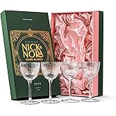 Vintage Art Deco Nick and Nora Coupe Glasses | Set of 4 | 5 oz Crystal Ribbed Cocktail Glassware for Drinking Classic Gin, Wh